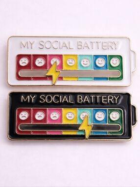 My Social Battery Enamel Pin Funny Introvert Mood Pin Set (Set of 2) BLK and WHT
